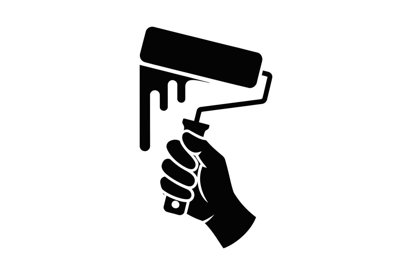 Une main tenant un rouleau à peinture d'où dégouline de la peinture.