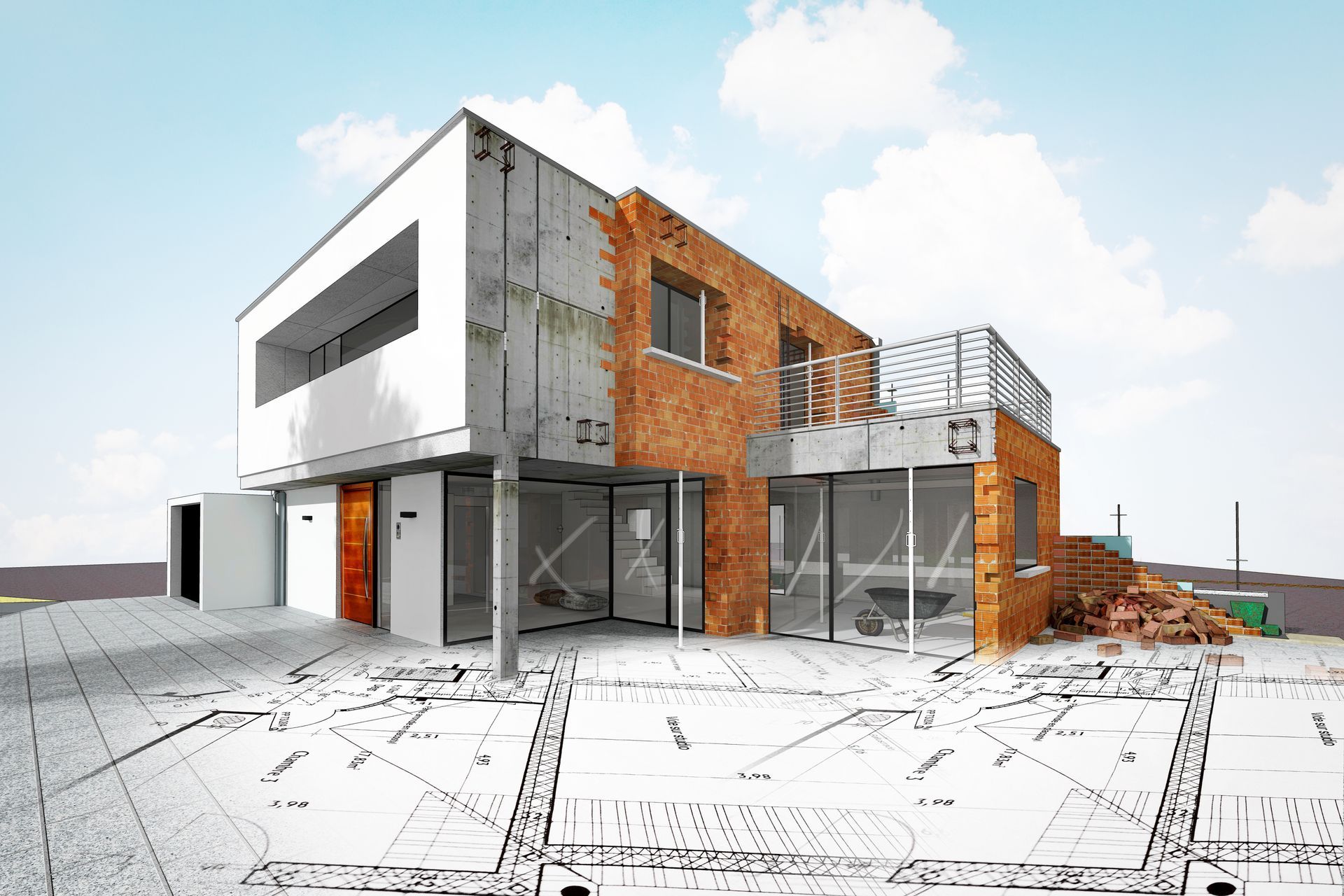 Plan d'une maison moderne en construction.