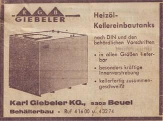Eine Anzeige für eine Firma namens Karl Globeler KG