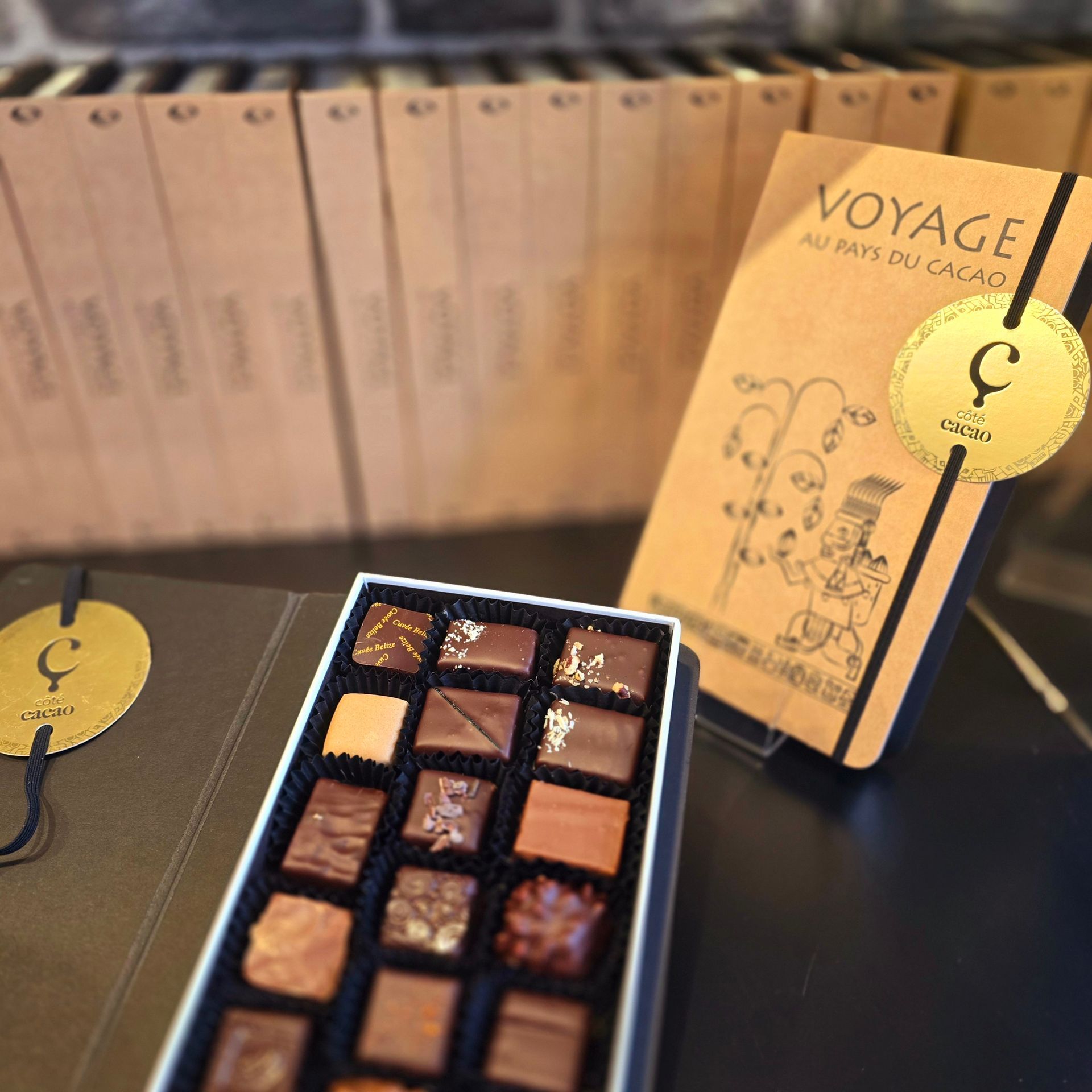 Oursons en gélatine au chocolat sur papier sulfurisé.