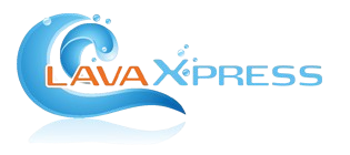 Un logotipo de Lava Xpress con una ola en el fondo.