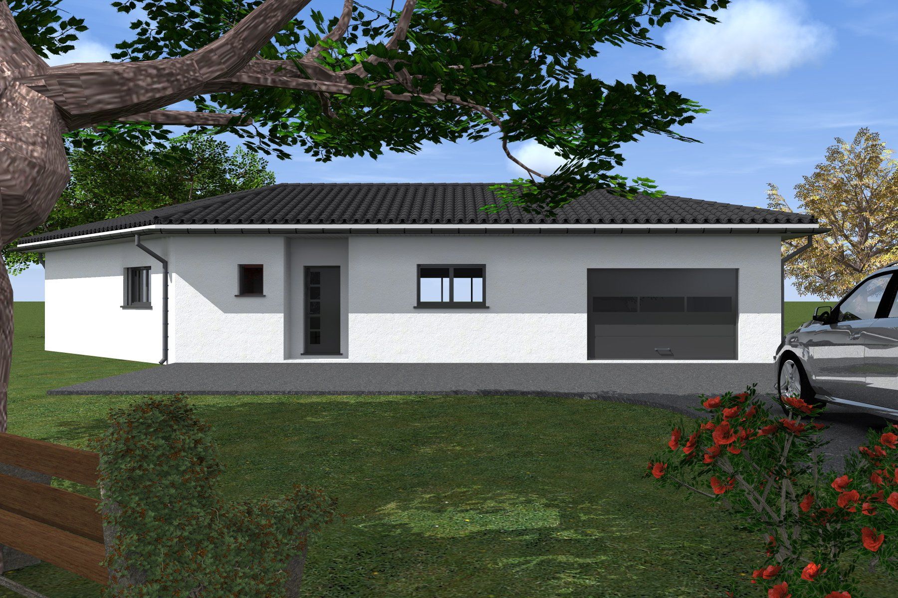 Vue d'une maison depuis un jardin