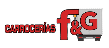El logotipo "CARROCER&Iacute;AS F&G" en texto rojo, con un gr&aacute;fico de una carrocer&iacute;a de cami&oacute;n blanca que forma parte de la letra "G".
