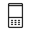 Un icono en blanco y negro de un teléfono celular sobre un fondo blanco.