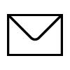 Un icono de sobre en blanco y negro sobre un fondo blanco.