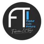 Logotipo circular negro con las letras blancas “FT” y el texto azul “Pladur Guix Pintura”