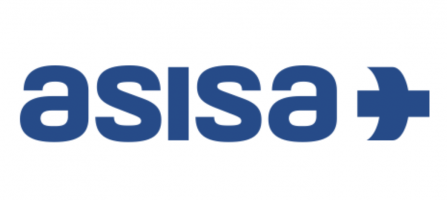 Un logotipo azul y blanco para una empresa llamada asisa