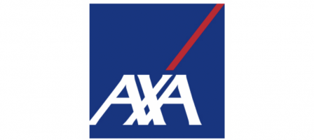 Un logotipo de Axa azul y blanco con una línea roja