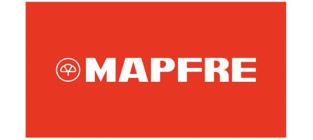 El logotipo de Mapfre está sobre un fondo rojo.