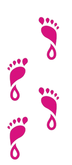 Un conjunto de cuatro huellas de color rosa sobre un fondo blanco.