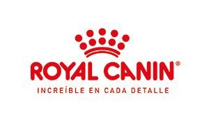 El logotipo de Royal Canin es rojo y blanco con una corona encima.