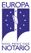 Un logotipo azul y blanco para Europa Nihil Prius Fide Notario