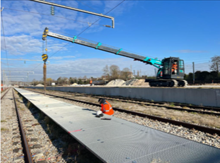 Travaux en voies ferrées repliquées avec grue