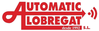 Logotipo rojo de Automatic Llobregat, con icono de señal inalámbrica.