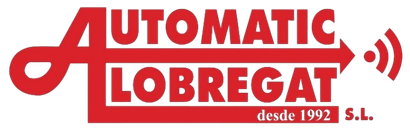 Logotipo rojo de Automatic Llobregat, con icono de señal inalámbrica.
