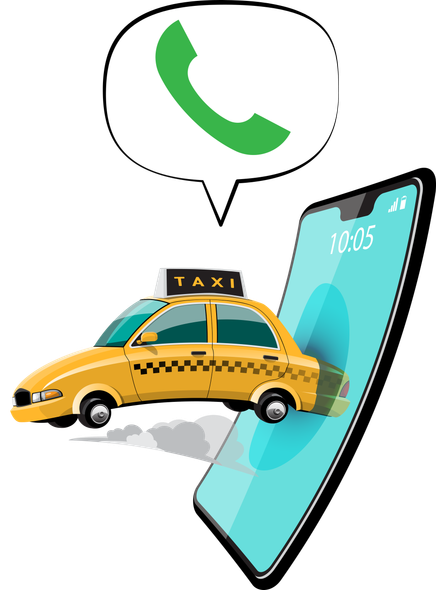 Dessin d'un taxi sortant d'un téléphone mobile