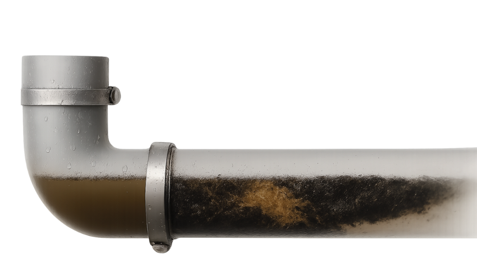 Ein Mann arbeitet an einem Abfluss in einem Badezimmer neben einem Waschbecken.