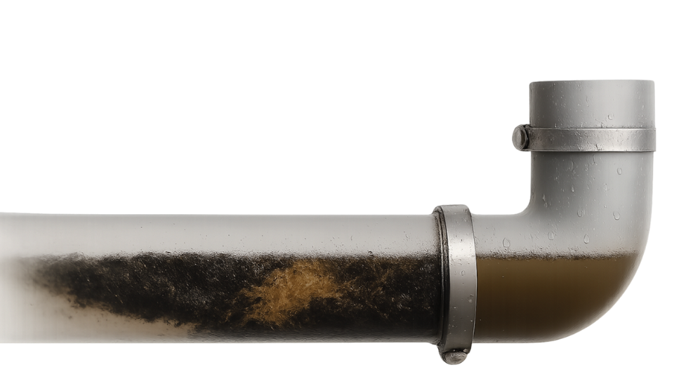 Ein Mann arbeitet an einem Abfluss in einem Badezimmer neben einem Waschbecken.