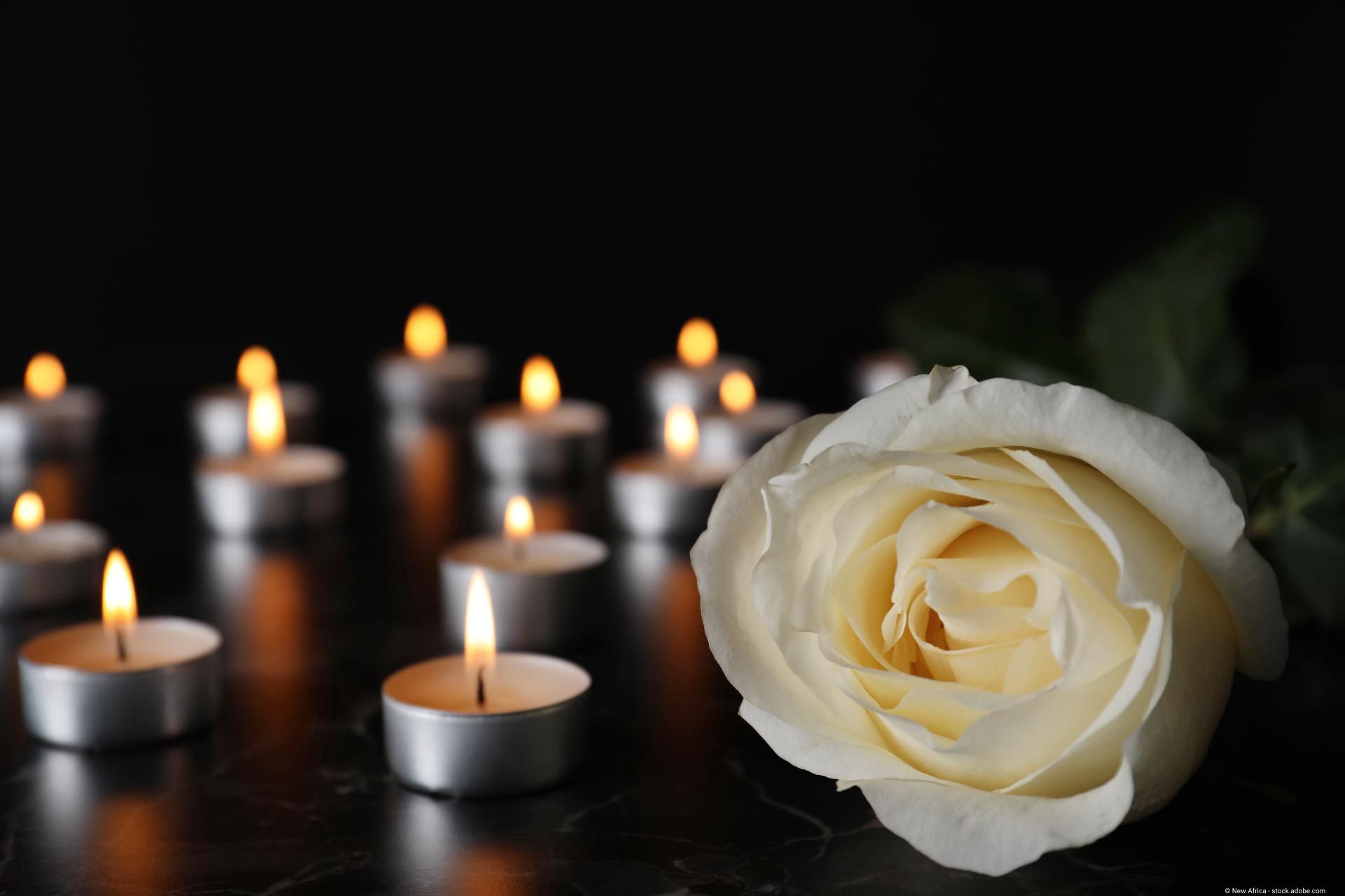 Kerzen und eine einzelne weiße Rose