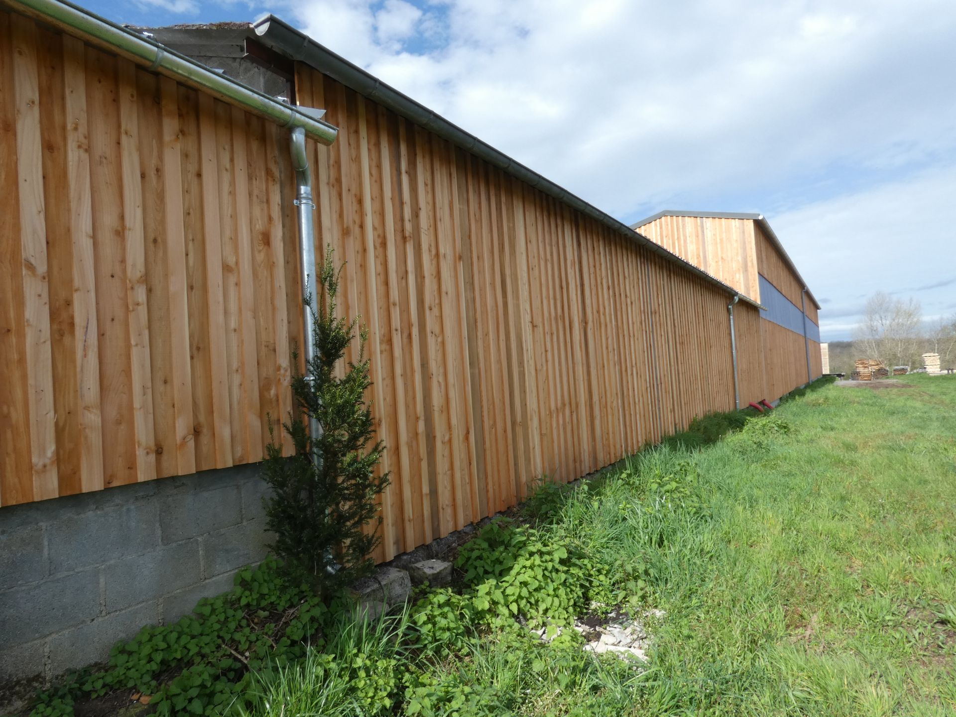 Bardage Mélèze sur hangar photovoltaïque
