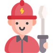 Électricien avec un casque rouge et un tournevis, souriant.