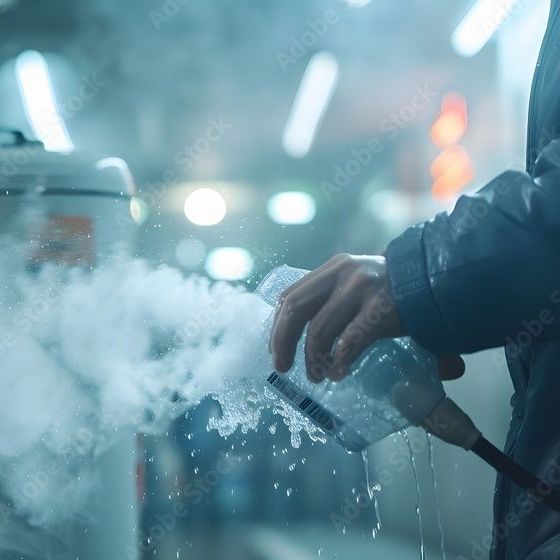 Eine Person hält eine Flasche Wasser in der Hand.