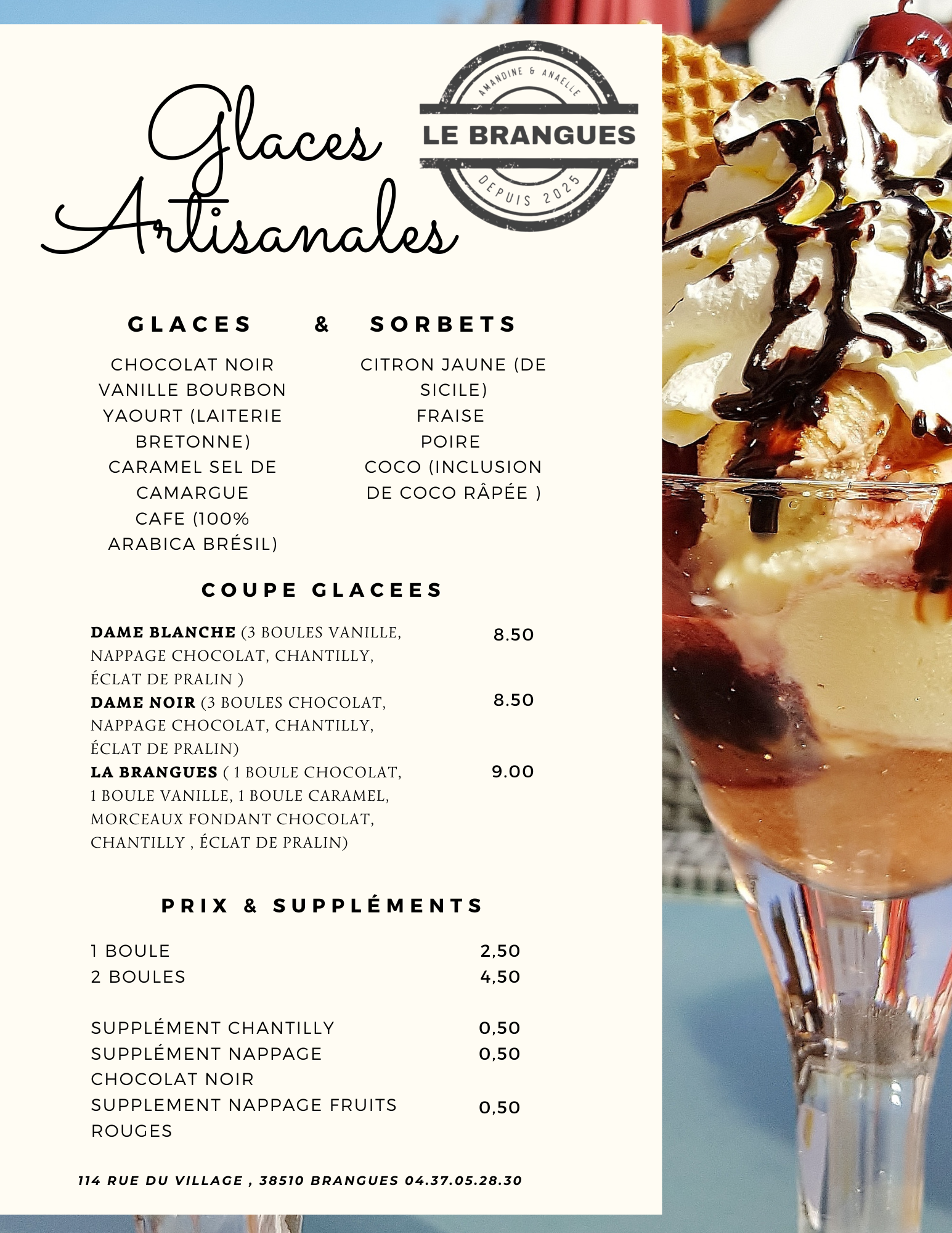 La carte des desserts