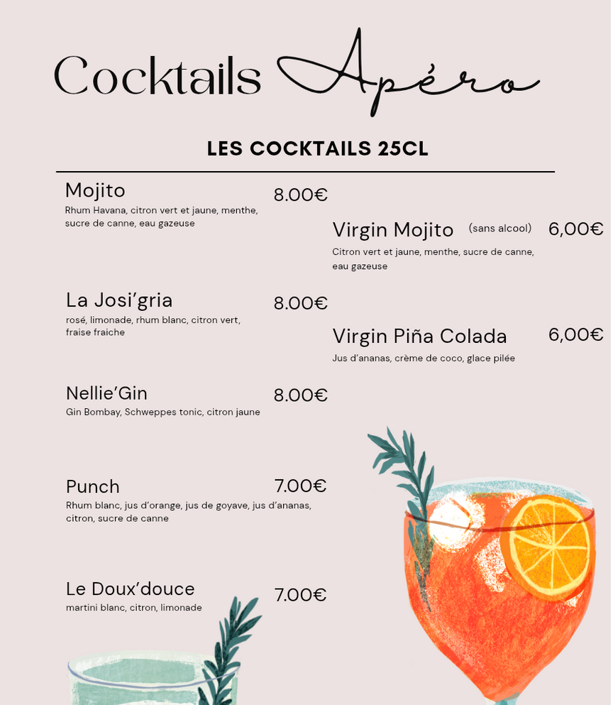 La carte des cocktails