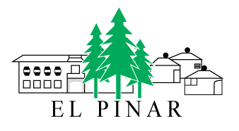 Un logo para el pinar con casas y arboles