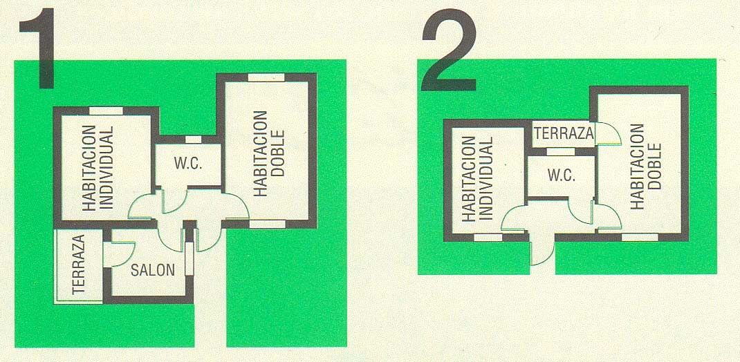 Dos planos de una casa con los números 1 y 2 en ellos