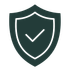Contorno de escudo blanco con un icono de marca de verificación sobre un fondo verde oscuro.