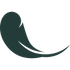 Logotipo estilizado de pájaro u hoja de color verde oscuro sobre un fondo blanco.
