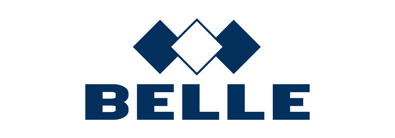 Ein blau-weißes Logo für Belle auf weißem Hintergrund.