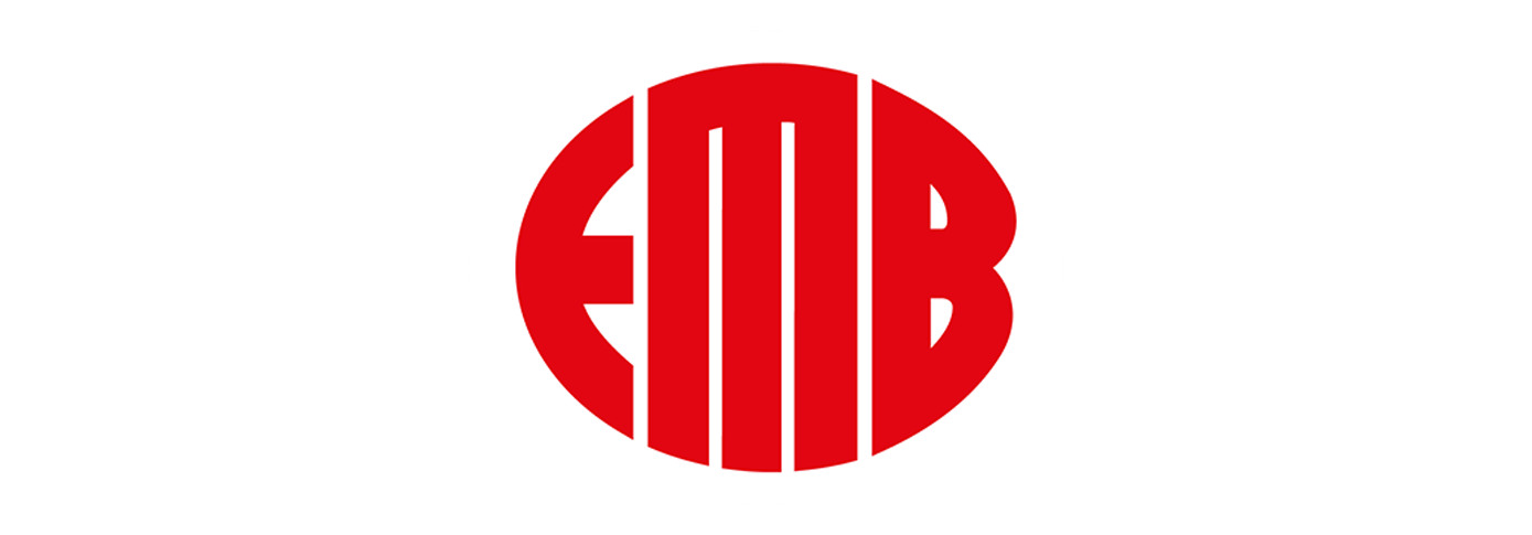 Ein rotes Logo in einem Kreis auf weißem Hintergrund.