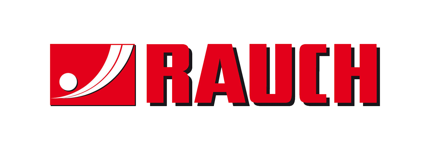 Ein rot-weißes Logo für Rauch auf weißem Hintergrund.