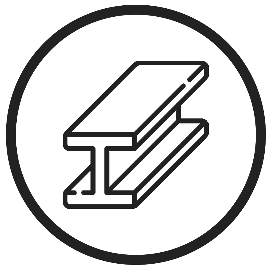 Ein schwarzweißes Symbol einer Metallstange in einem Kreis.