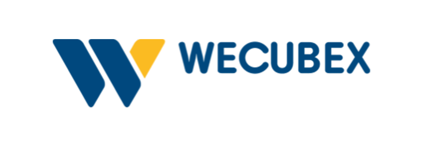 Ein blau-gelbes Logo für ein Unternehmen namens Wecubex