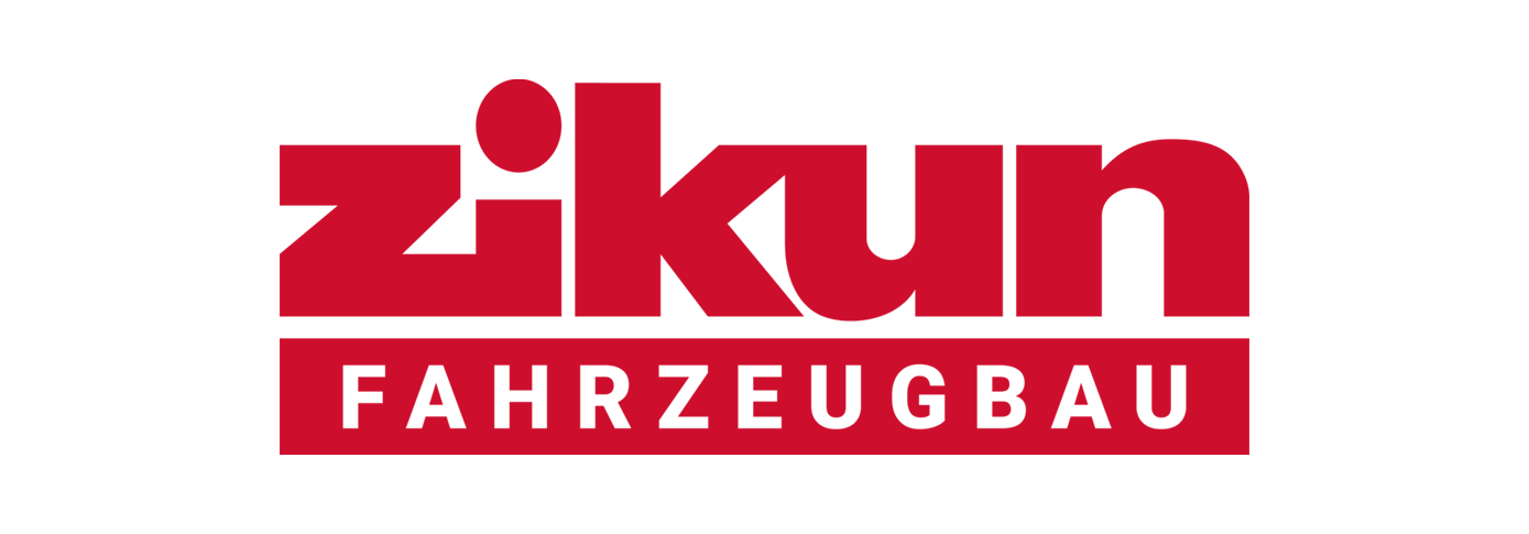 Ein rot-weißes Zikun Fahrzeugbau-Logo auf weißem Hintergrund