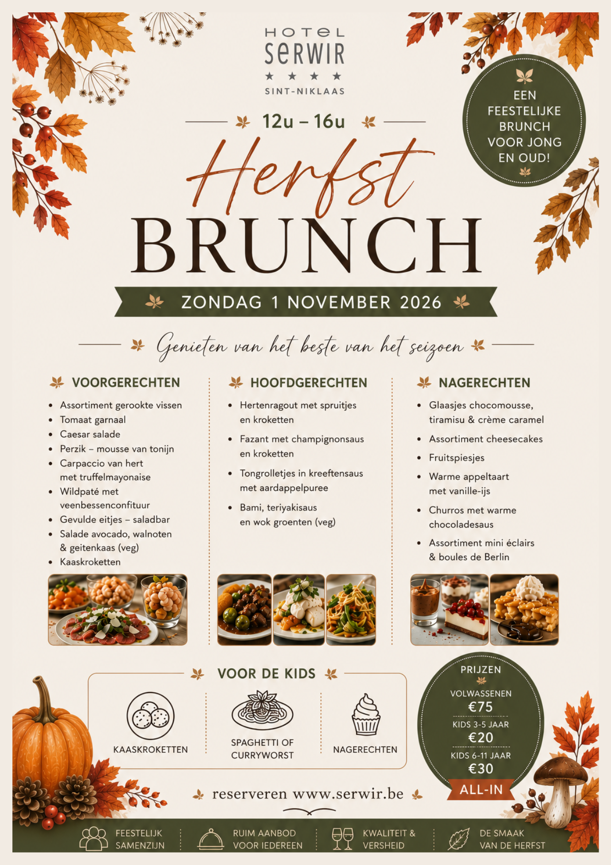 Herfstbrunch bij Hotel Serwir, zondag 1 november 2026, 12u-16u