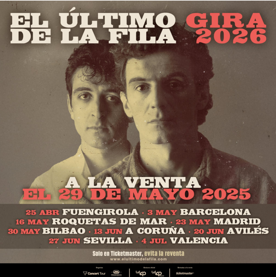 Cartel negro con franja roja: “Sábado 23 de mayo” y “EL ÚLTIMO DE LA FILA” en blanco y rojo.