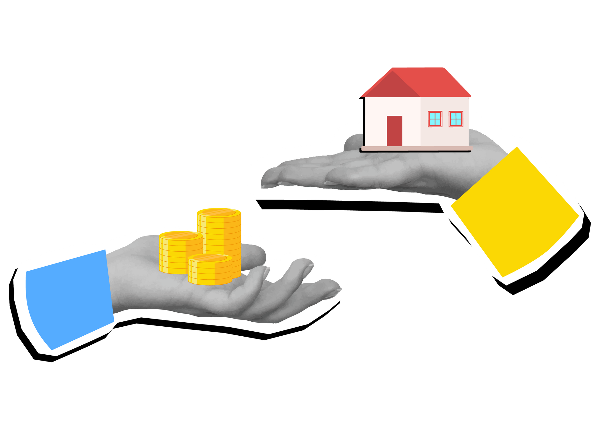 Une maison dans une main, de l'argent dans une autre