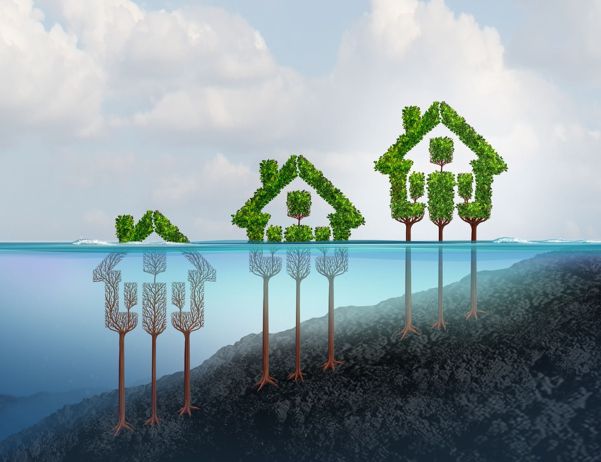 Des maisons émergeant de l'eau
