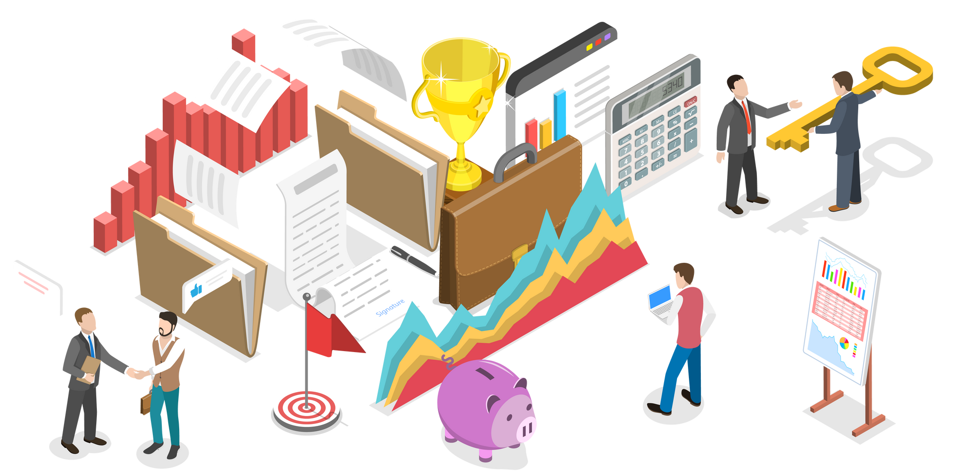Éléments financiers et professionnels illustrés ensemble