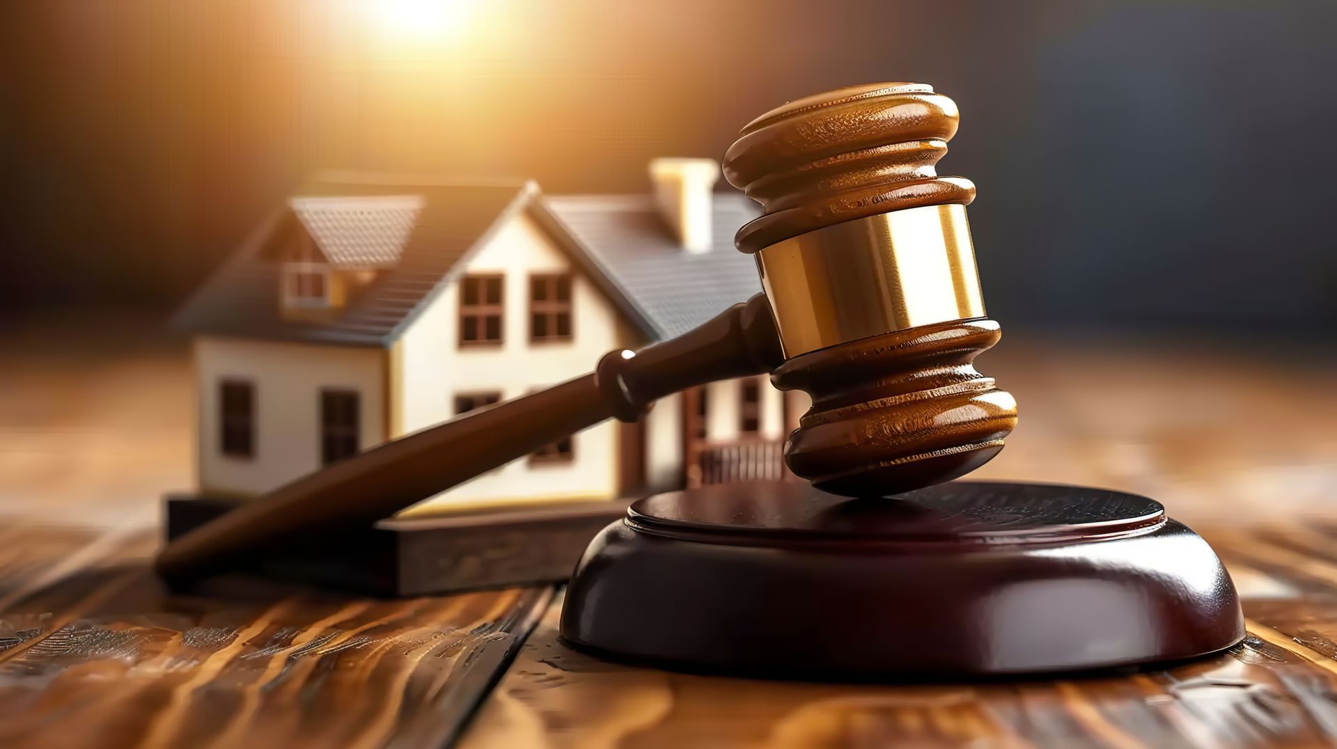 Maillet de justice posé devant une maquette de maison