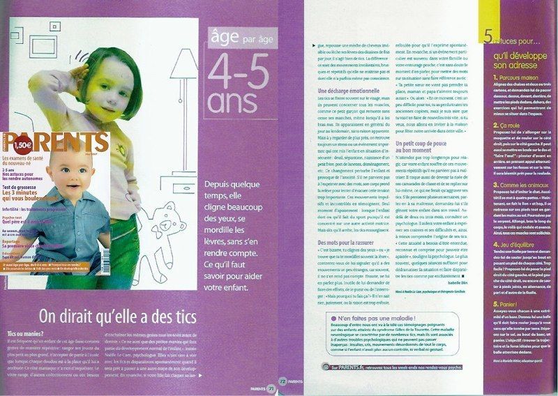 Page de magazine intitulée « 4-5 ans » présentant un article sur le développement de l'enfant avec du texte, des schémas et une photo d'un jeune enfant.