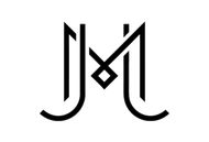 Monograma negro: letras &ldquo;J&rdquo; y &ldquo;M&rdquo; entrelazadas con forma de diamante.