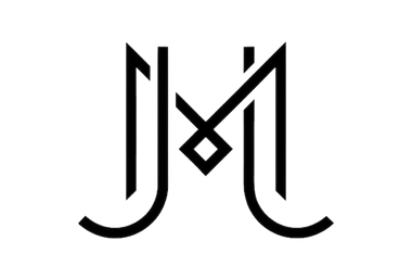 Monograma negro: letras &ldquo;J&rdquo; y &ldquo;M&rdquo; entrelazadas con forma de diamante.