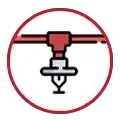 Un icono de rociador en un círculo rojo sobre un fondo blanco.