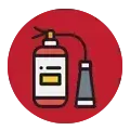 Un icono de un extintor de incendios en un círculo rojo.