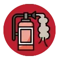 Un extintor de incendios con humo saliendo de él en un círculo rojo.